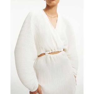 Good American Plissé Sculpted Long Sleeve Cutout Minidress Ivory